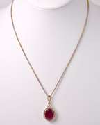 Brilliant 12.11CTS Ruby & 0.06CTS Diamond Pendant Necklace in Gold Plated Sterling Silver