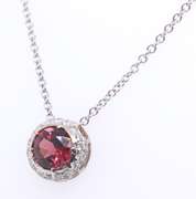 Majestic White Gold Garnet and Pave Diamond Pendant on Chain
