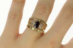 10K Yellow Gold Marquise Sapphire Diamond Bridal Set Ring