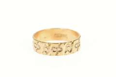 14K Yellow Gold Victorian Scroll Dot Pattern Wedding Band Ring