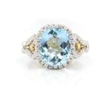 Powerful Cushion Aquamarine and Diamond Halo Ring