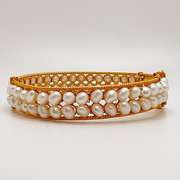 21kt Solid Yellow Gold & Pearl Bangle Bracelet