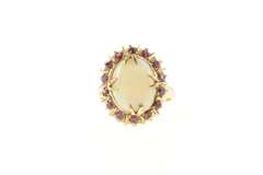 18K Yellow Gold Victorian Natural Opal Ruby Halo Statement Ring