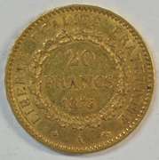 Choice BU 1875-A France 20 Francs Gold 'Angel' piece