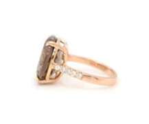 Handsome Rose Gold Round Smokey Quartz and Diamond Ring