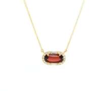 Handsome Yellow Gold Garnet and Baguette and Round Diamond Frame Pendant on Chain