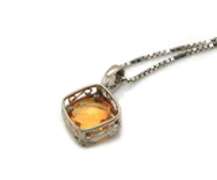 Vintage Inspired Checkerboard Citrine and Diamond Pendant on Chain