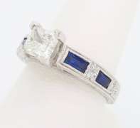 Carved 14k White Gold Diamond and Sapphire Ring