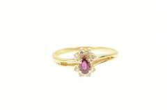10K Yellow Gold Oval Natural Ruby Diamond Halo Engagement Ring