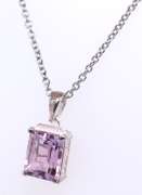 Sterling Silver Emerald Cut Amethyst Pendant on Chain