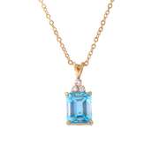 Plated 18KT Yellow Gold 5.10ctw Blue Topaz and Diamond Pendant with Chain