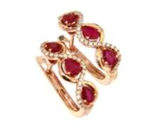 Gorgeous Rose Gold Earrings w Pear Cut Rubies and Accent Diamonds