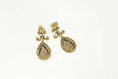 14K Yellow Gold Ornate Pear Smoky Quartz Dangle Statement Earrings