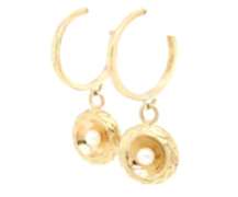 Lovely 18kt Yellow Gold Cultured Pearl Polished Hoop Drop Earrings