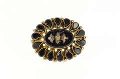 14K Yellow Gold Victorian Ornate Oval Black Onyx Mourning Pin/Brooch