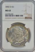 Scarce Choice BU 1892-O Morgan Silver Dollar. NGC MS63
