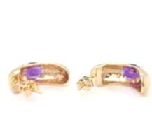 Beautiful Yellow Gold oval Amethyst Half Hoop Earrings