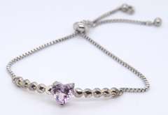 Vintage Sterling Silver Heart Shaped Amethyst Bracelet
