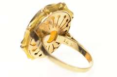 14K Yellow Gold Carved Arabic Elaborate Carnelian Oval Statement Ring