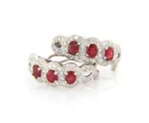 Majestic 18kt White Gold Ruby and Diamond Tree Stone J Hoop Earrings