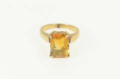 18K Yellow Gold 1960's Emerald Cut Citrine Ornate Cocktail Ring