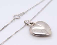 Vintage Sterling Silver Heart Shaped Pendant on Chain
