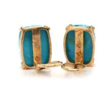 Stunning Carved Turquoise Rectangle Shaped Earrings in Yellow Gold