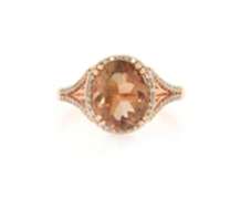 Incredible Rose Gold Golden Topaz and Diamond Ring