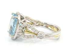 Powerful Cushion Aquamarine and Diamond Halo Ring