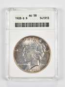 AU58 128-S Peace Silver Dollar - Graded ANACS