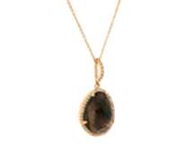 Powerful Rose Gold Smokey Quartz and Diamond Frame Pendant on Chain
