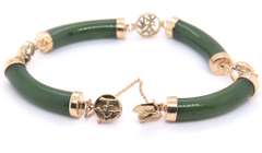 Beautiful Yellow Gold Green Jade Station Bracelet