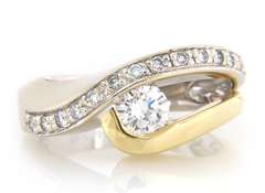 Romantic Two Tone Gold Round Diamond Crossover Ring