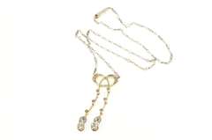 14K Yellow Gold 0.74 Ctw Edwardian Diamond Bow Drop Chain Necklace