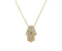 Moder White Gold Diamond and Sapphire Hamsa Pendant on Chain