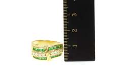18K Yellow Gold 1.58 Ctw Emerald Diamond Wavy Band Ring