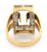 Lovely Yellow and White Gold Diamond Open Rectangle Retro Ring