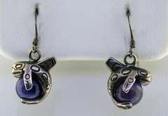 Sterling Silver Shark Wrapped Around Amethyst dangle Earrings