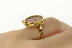 14K Yellow Gold Carved Arabic Elaborate Carnelian Oval Statement Ring
