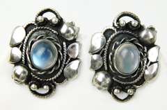 Early Sterling Moonstone Brooch & Earrings