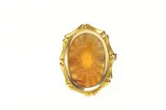 14K Yellow Gold Carved Arabic Elaborate Carnelian Oval Statement Ring