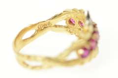 10K Yellow Gold Retro Syn. Ruby Diamond Floral Petal Band Ring