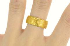 22K Yellow Gold Ornate Chinese Character Fortune Wrap Band Ring