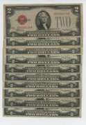 Lot of 10 Series of 1928 Small size $2 Red Seal Notes