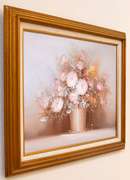 Beautiful Still Life With Pink Roses in Vase, Signed Original Oil Painting on Canvas