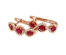 Gorgeous Rose Gold Earrings w Pear Cut Rubies and Accent Diamonds