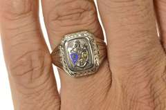 10K White Gold Knights of Pythias Art Deco Enamel Signet Ring