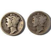 2 1921 Mercury Dimes