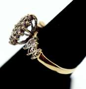 10k Gold Diamond Cluster Ring Flanked by Mini-Clusters