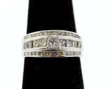 18k White Gold Centerpiece Diamond Ring with Channel Set Diamonds
